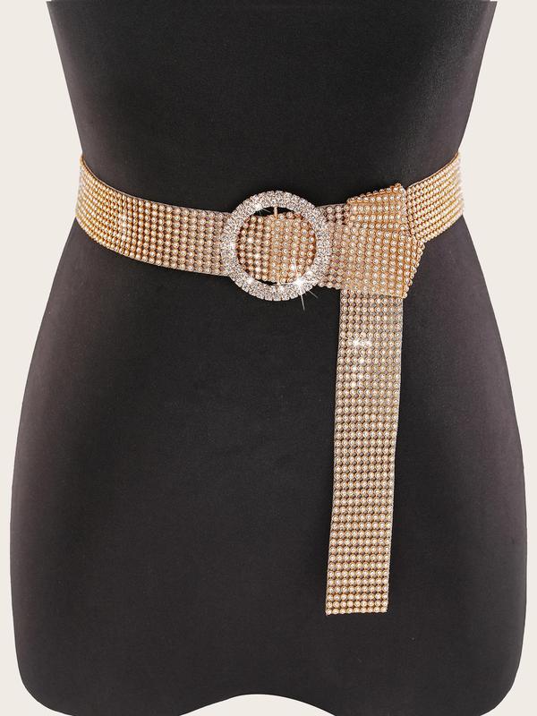 Women's Elegant Rhinestone Decorated Round Shaped Hollow Out Design Buckle Chain Belt, Fashion All-match Clothes Accessories, Daily Clothing Decoration