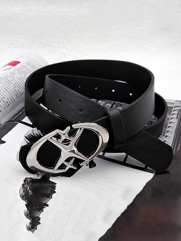 Punk Style Oval Shaped Star Decor Buckle Belt, Fashionable PU Leather Belt for Women & Men, Trendy All-match & Exquisite Belt for Birthday Gift