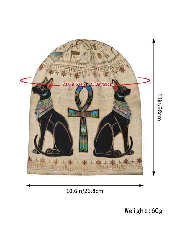 Cute Egyptian Cat & Ankh Cross Pattern Beanie Cap,  Casual Outdoor Sports Hat for Men & Women, Elegant All-match Fashion Accessories for Daily Wear Men Women