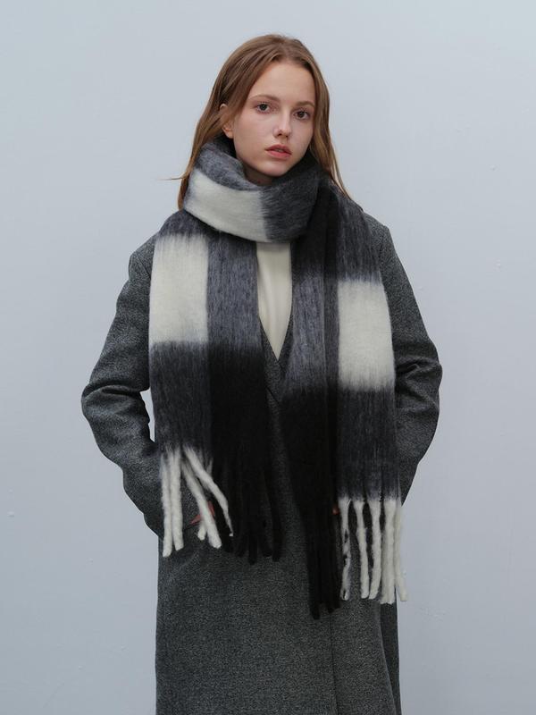 Plaid Pattern Scarf, Casual Soft Warm Fringe Trim Shawl for Fall & Winter, Fashion Accessories for Women & Men