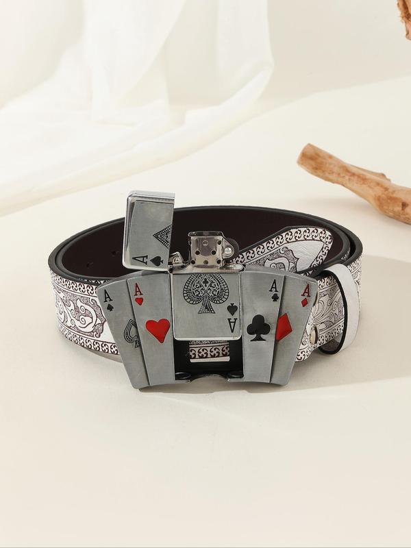 Poker Design Pu Buckle Belt, Fashionable Belt for Women & Men, Trendy All-match & Exquisite Belt for Birthday Gift