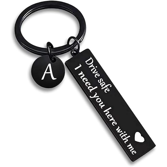 Drive Safe Keychain for Boyfriend - 26-Letter Personalized Keychain - Perfect Gift for Birthday, Christmas, Valentines Day - Various Patterns Includes Spanish styles