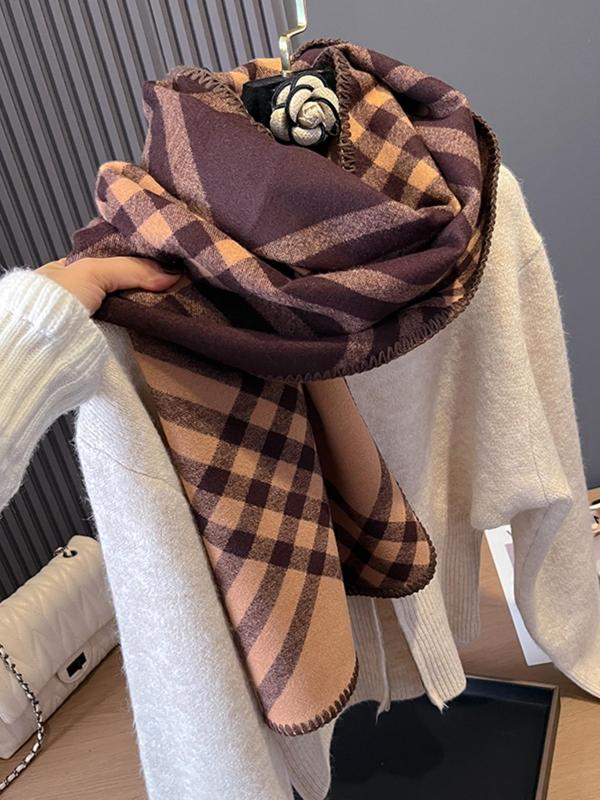 Casual Plaid Pattern Double Sided Thickened Shawl, Soft Warm Scarf for Fall & Winter, Fashion All-match Accessories for Women & Girls