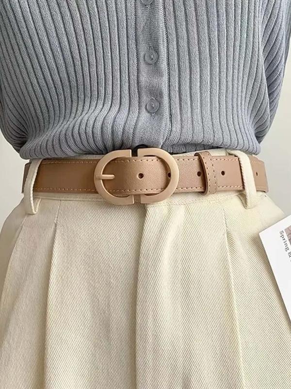 Women's Minimalist Temperament Solid Color Pu Leather Belt with Buckle, Fashion Waist Belt for Jeans Pants Dress, Trendy All-match & Exquisite Belt for Daily Use