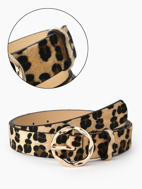 Fashion Leopard Print PU Buckle Belt, Casual Waistband for Jeans Trousers, Trendy All-match & Exquisite Belt for Birthday Gift