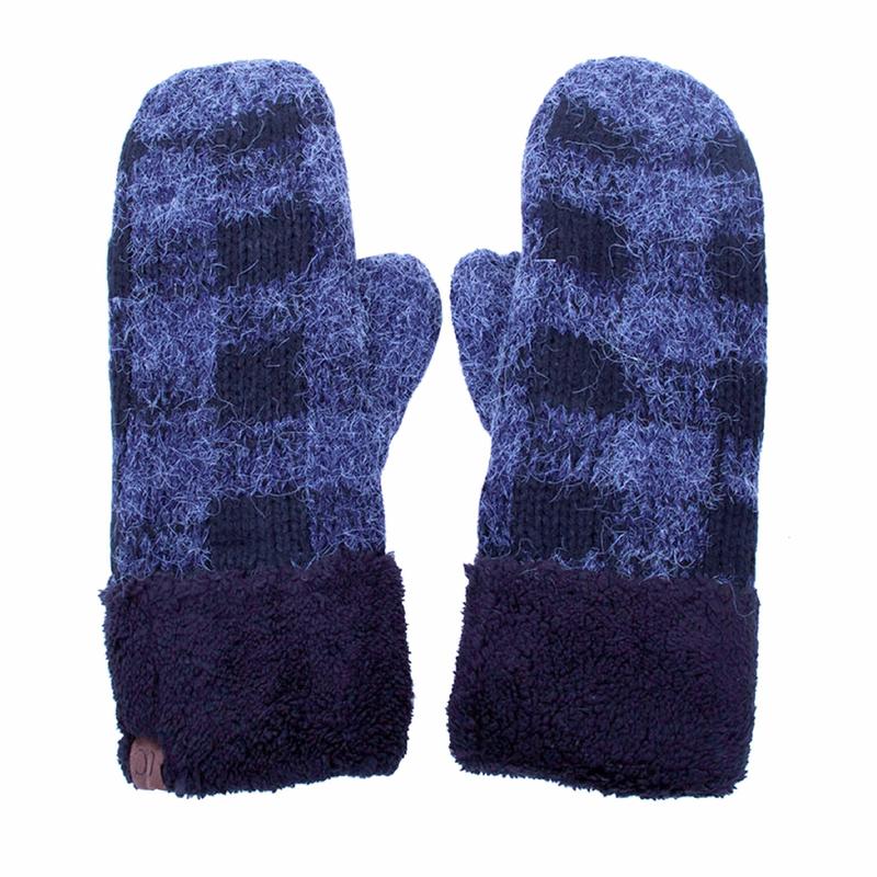 CC Buffalo Plaid Sherpa Lined Winter Fashion Women Mittens