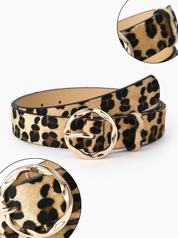 Fashion Leopard Print PU Buckle Belt, Casual Waistband for Jeans Trousers, Trendy All-match & Exquisite Belt for Birthday Gift