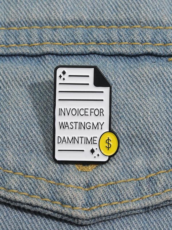 Cartoon Invoice Design Brooch, Cute Letter Pattern Enamel Pin Suitable for Backpacks, Jeans, Scarves, Hats Decoration, Fashion Accessories for Men & Women