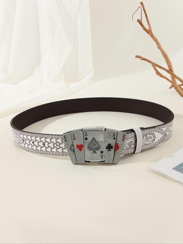 Poker Design Pu Buckle Belt, Fashionable Belt for Women & Men, Trendy All-match & Exquisite Belt for Birthday Gift