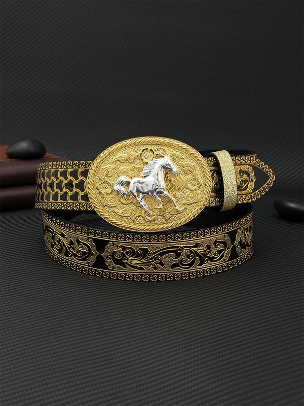 Fashion Horse Design Pu Buckle Belt, Casual All Over Print Waistband for Jeans Trousers, All-match Clothes Accessories for Party, Daily Clothing Decor, Birthday Gift