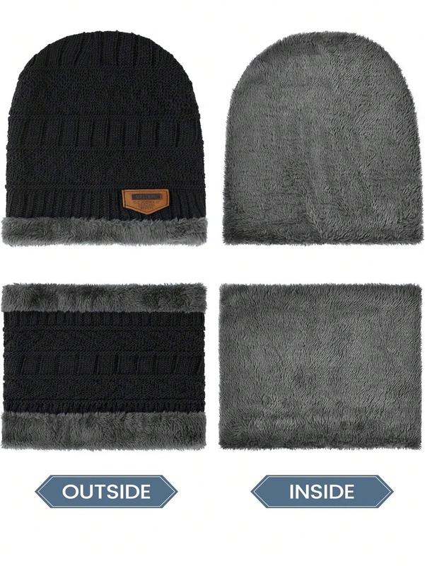 Men's Winter Beanie Hat Scarf Set Warm Knit Thick Lined Skull Cap Neck Warmer  Casual