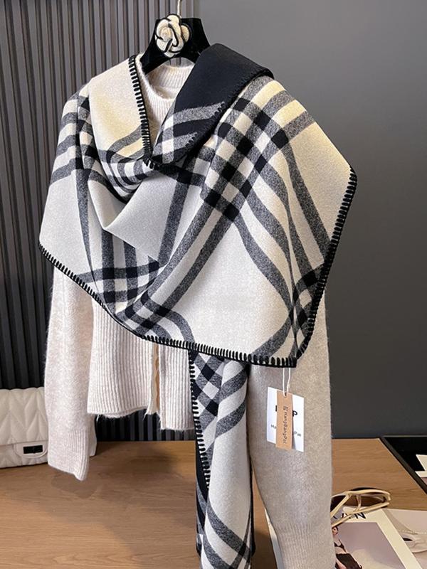 Casual Plaid Pattern Double Sided Thickened Shawl, Soft Warm Scarf for Fall & Winter, Fashion All-match Accessories for Women & Girls