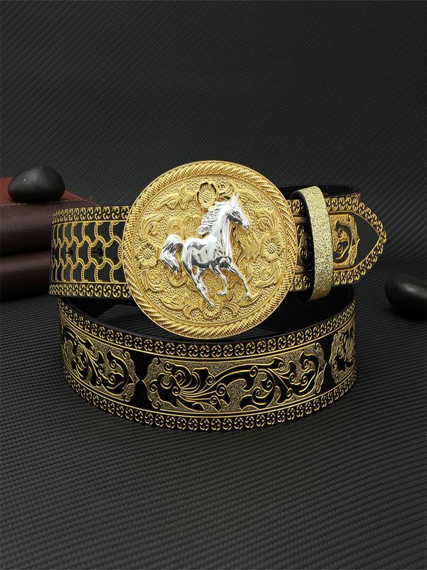 Fashion Horse Design Pu Buckle Belt, Casual All Over Print Waistband for Jeans Trousers, All-match Clothes Accessories for Party, Daily Clothing Decor, Birthday Gift