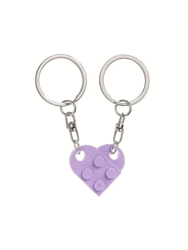 Creative Building Block Heart Couple Keychain Gift, Key Ring with Heart Pendant, Fashion Accessories for Men & Women As Gift for Girlfriend & Boyfriend