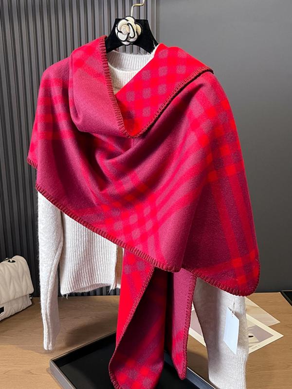 Casual Plaid Pattern Double Sided Thickened Shawl, Soft Warm Scarf for Fall & Winter, Fashion All-match Accessories for Women & Girls