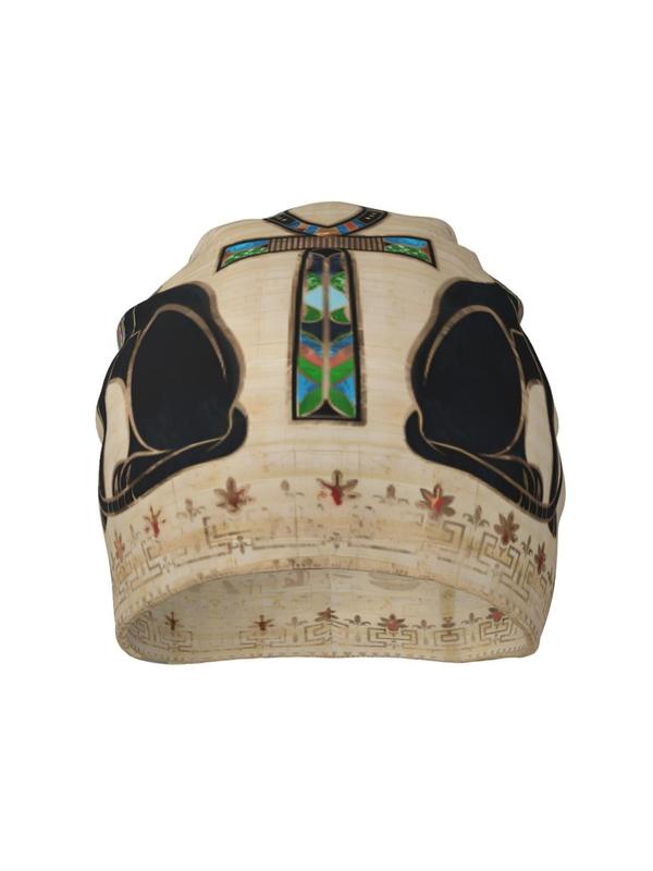 Cute Egyptian Cat & Ankh Cross Pattern Beanie Cap,  Casual Outdoor Sports Hat for Men & Women, Elegant All-match Fashion Accessories for Daily Wear Men Women