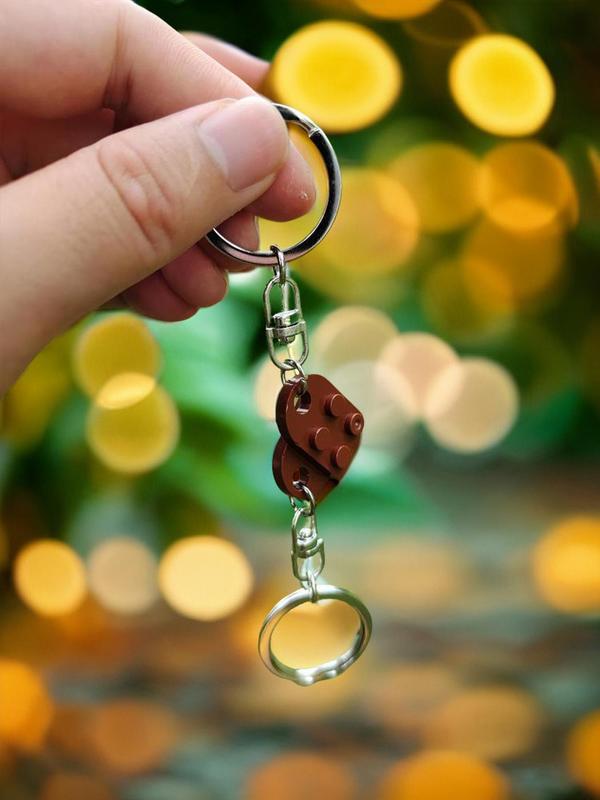 Creative Building Block Heart Couple Keychain Gift, Key Ring with Heart Pendant, Fashion Accessories for Men & Women As Gift for Girlfriend & Boyfriend