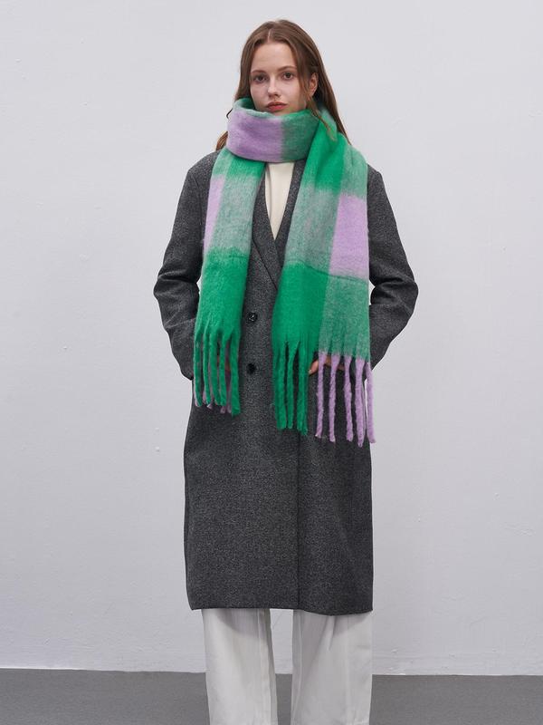 Plaid Pattern Scarf, Casual Soft Warm Fringe Trim Shawl for Fall & Winter, Fashion Accessories for Women & Men