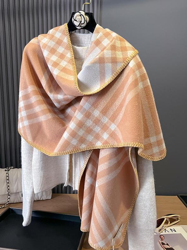 Casual Plaid Pattern Double Sided Thickened Shawl, Soft Warm Scarf for Fall & Winter, Fashion All-match Accessories for Women & Girls