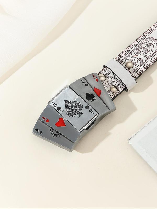 Poker Design Pu Buckle Belt, Fashionable Belt for Women & Men, Trendy All-match & Exquisite Belt for Birthday Gift