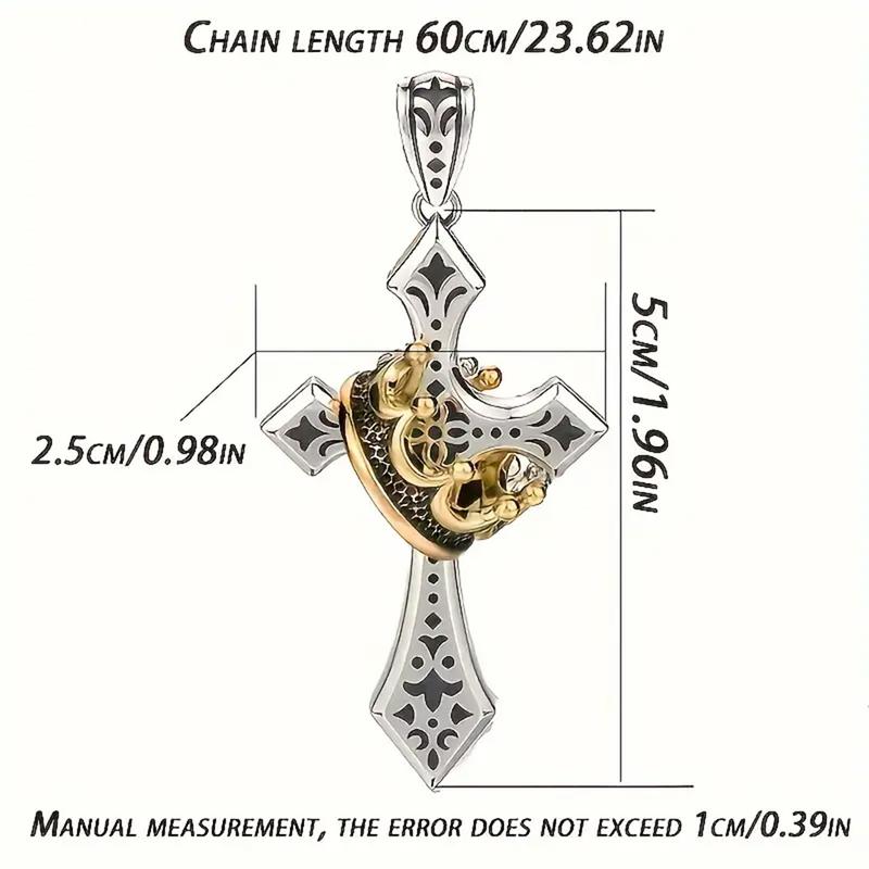 Stainless steel Mens Cross Necklace 24 Inch Silver Color Plated Crown Dainty Cross Chain Pendant Jewelry Gift