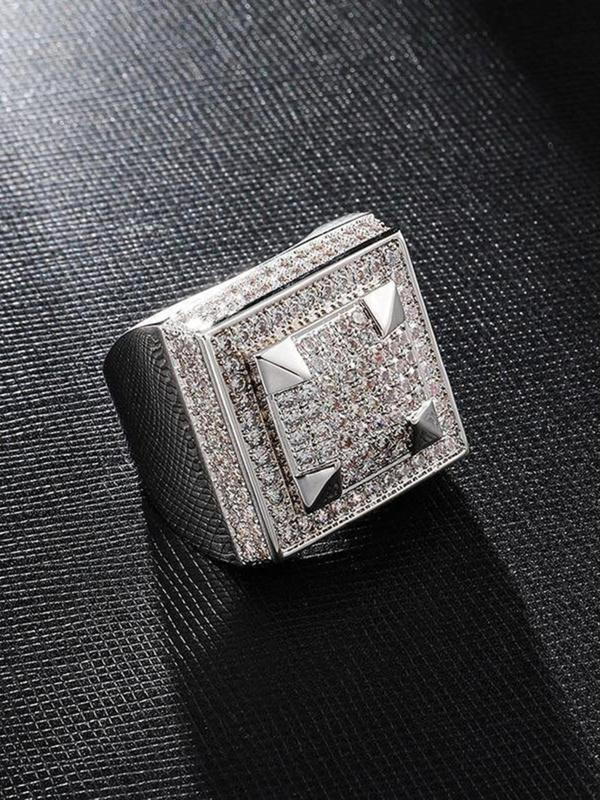 Men's Luxury Rhinestone Decor Square Design Ring, Streetwear Vintage Ring, Fashion Accessories for Party, Daily Decor for Men