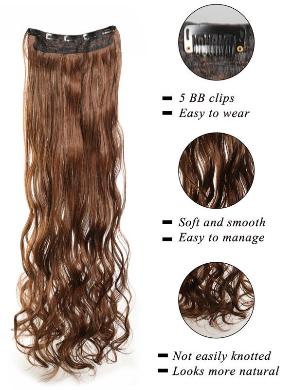 Brown Long Wavy Synthetic Clip-in Hair Extension, Gorgeous Fluffy Wigs for Women, Synthetic Hair Piece for Party, Daily Use