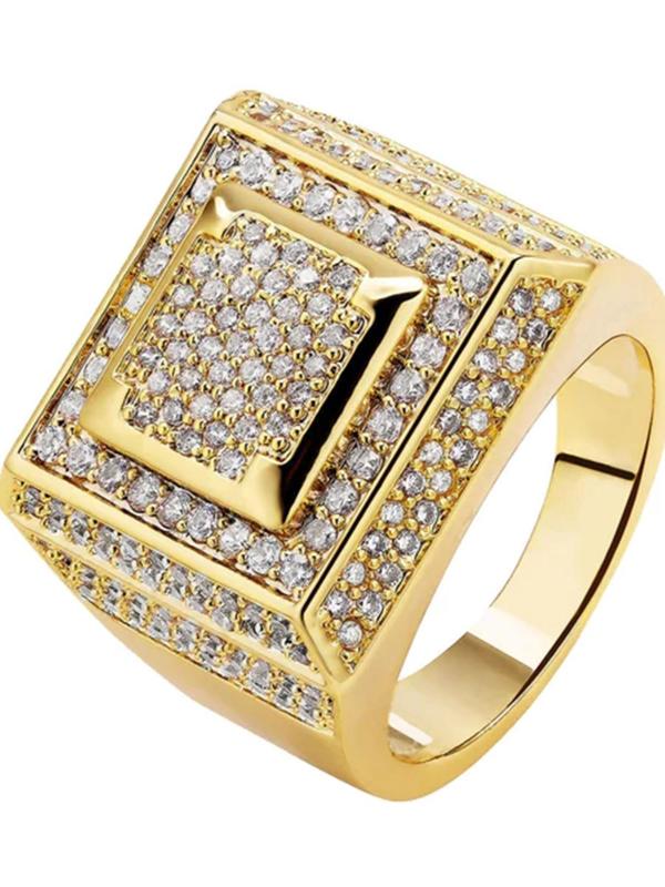 Men's Luxury Rhinestone Decor Square Design Ring, Streetwear Vintage Ring, Fashion Accessories for Party, Daily Decor for Men