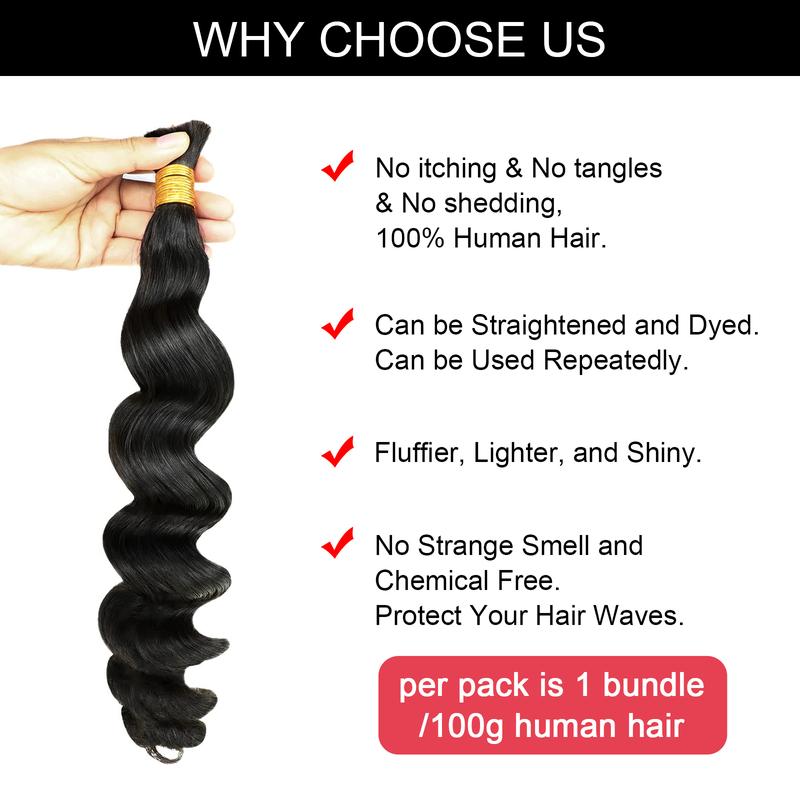 YGwigs Loose Wave Bulk Braiding Hair Natural Black Human Hair Bundles Boho Braids - Cambodia Virgin Hair, Double Drawn, 100g Bundle