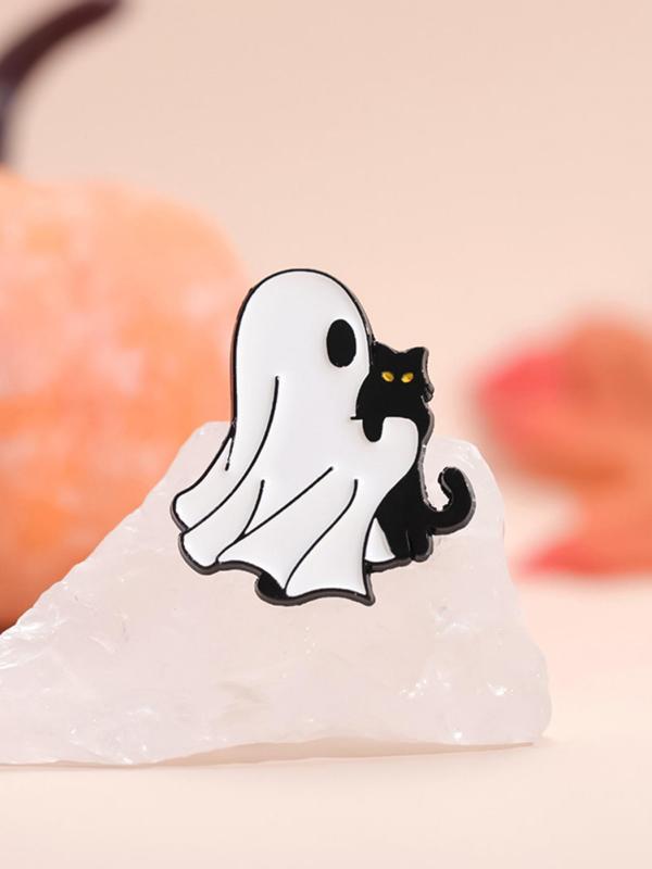 Cute Cartoon Ghost & Cat Design Brooch, Alloy Pins Accessories for Daily Holiday Party Gift, Enamel Pin for Backpacks