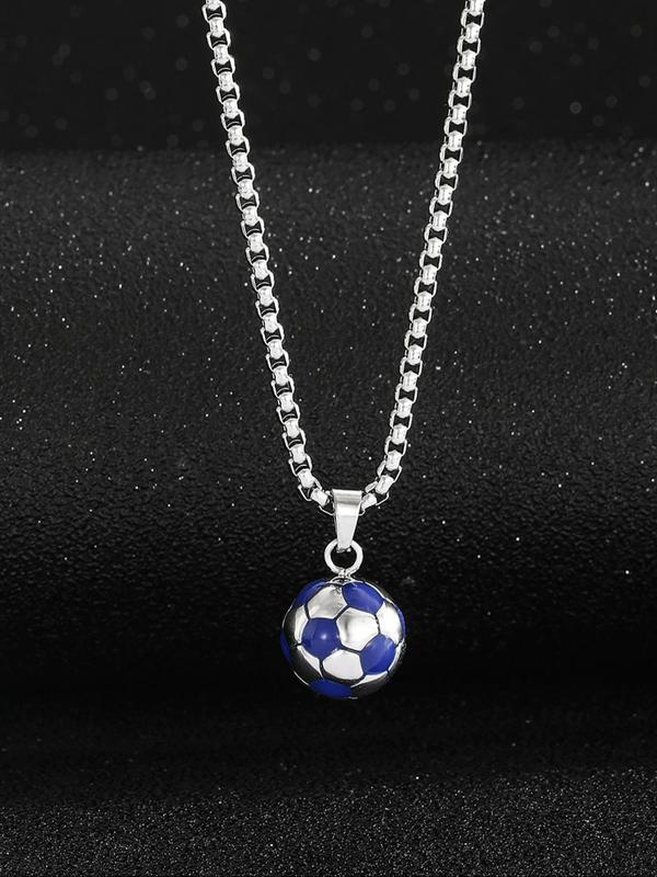 Men's Stainless Steel Sporty Football Pendant Necklace,  Casual Trendy Matching Necklace Jewelry for Party, Classic Fashion Accessories for Daily Wear