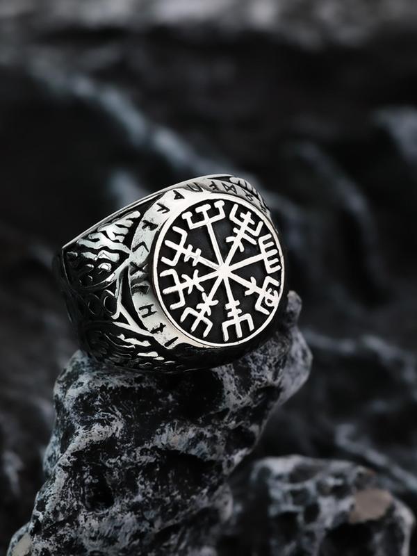 Vintage Style Stainless Steel Compass Symbol Ring, Men's Fashion Jewelry Accessories for Daily Wearing, Trendy All-match & Exquisite Jewelry for Birthday Gift