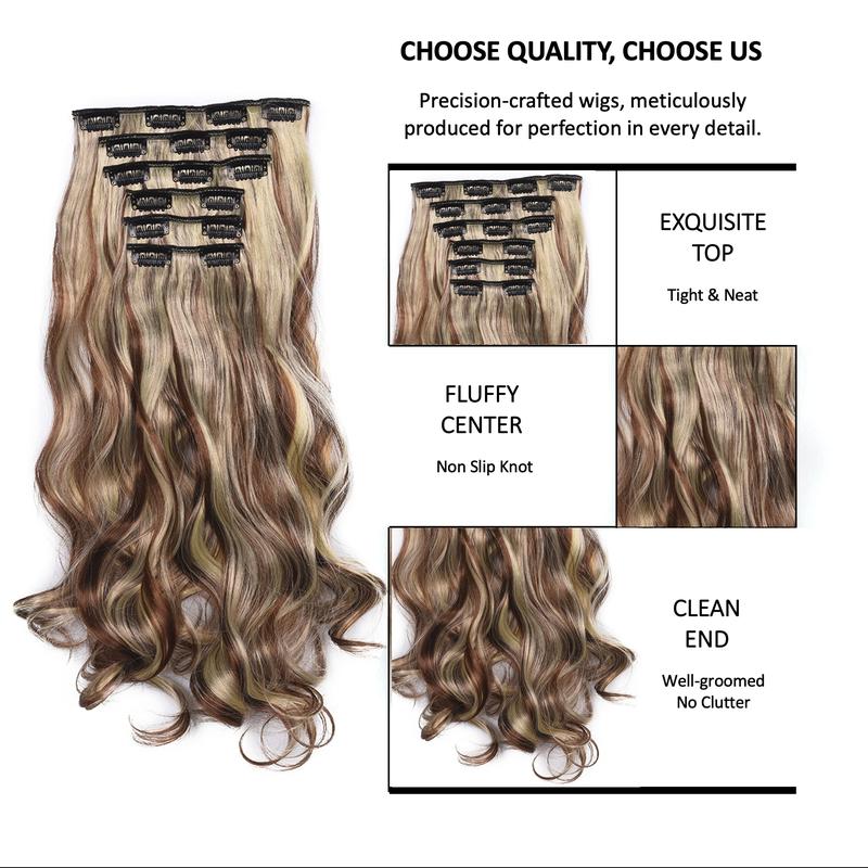 Enchanted Hair Summer 20 inch Hair Extensions, Clip-in Hair Extensions for Party Style, 6pcs Long Wavy Synthetic Wigs, Heat Resistant Synthetic Hair Extensions, Female 2024 Trendy Matching Natural Looking Wig Pieces for Party, Club, Halloween Look