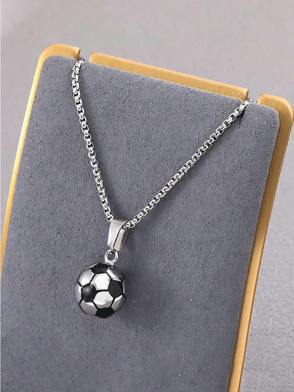 Men's Stainless Steel Sporty Football Pendant Necklace,  Casual Trendy Matching Necklace Jewelry for Party, Classic Fashion Accessories for Daily Wear