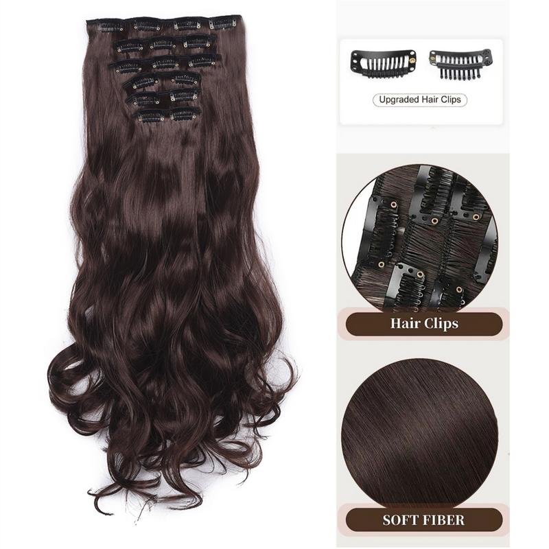 Enchanted Hair Summer 20 inch Hair Extensions, Clip-in Hair Extensions for Party Style, 6pcs Long Wavy Synthetic Wigs, Heat Resistant Synthetic Hair Extensions, Female 2024 Trendy Matching Natural Looking Wig Pieces for Party, Club, Halloween Look