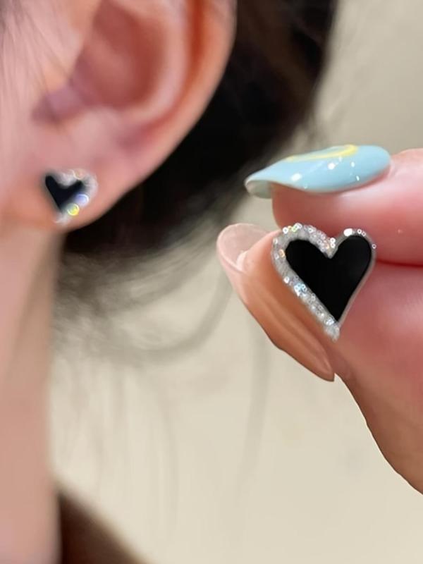 Rhinestone Decor Asymmetrical Heart Stud Earrings, Elegant Jewelry for Women, Trendy All-match & Exquisite Jewelry for Birthday Gift