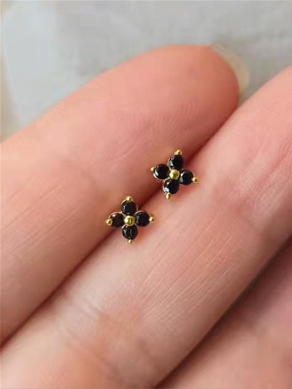 Rhinestone Decor Stud Earrings for Women, Flower Shaped Stud Earrings As Gift for Her, Ear Piercing Jewelry, Fashion Accessories for Women & Girls, Cute Accessories