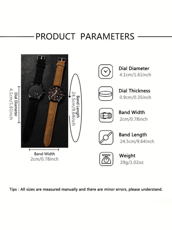 Men's Business Fashion Round Dial Analog Quartz Watch, without Box, Fashion Watch Set for Party, Daily Decor, Trendy All-match & Exquisite Watch Set for Gift