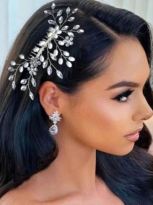 Rhinestone & Faux Pearl Decorated Hair Comb, Elegant Bridal Headwear For Wedding Party, Women's Wedding Bridal Jewellery