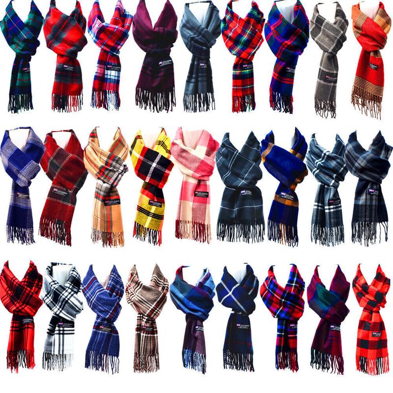 Mens Womens Wool Check Scarf Scotland Made Warm Plaid Wool 100% Cashmere Scarves