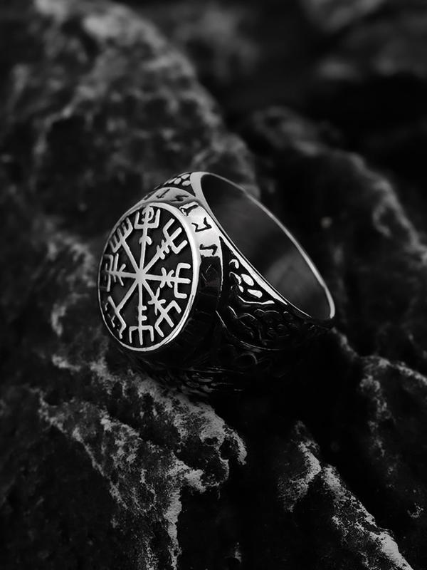 Vintage Style Stainless Steel Compass Symbol Ring, Men's Fashion Jewelry Accessories for Daily Wearing, Trendy All-match & Exquisite Jewelry for Birthday Gift