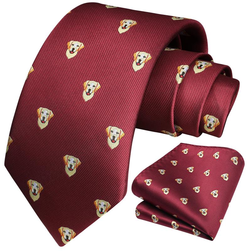 HISDERN Ties For Men Funny Holiday Mens Ties Handkerchief Animal Mens Neckties Silk Tie Pocket Square Set