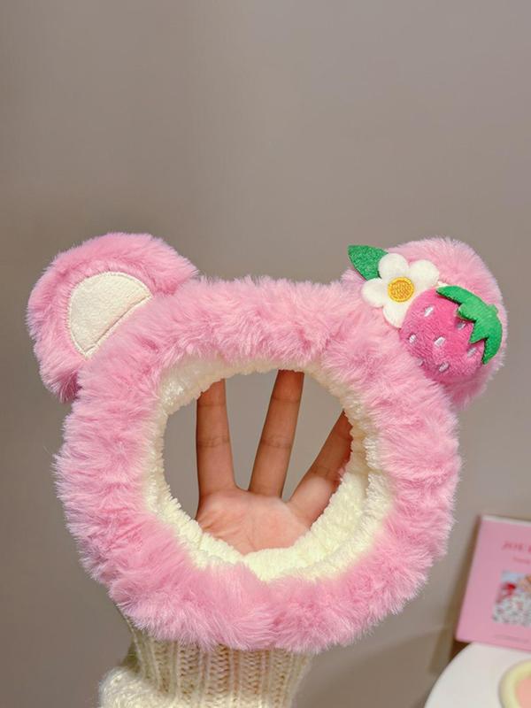 Cute Cartoon Animal Ear Headband, Flower & Strawberry Decor Plush Hair Hoop, Washing Face Hair Band for Women and Girls