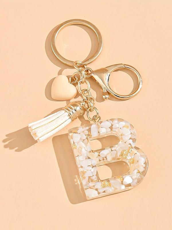 Letter & Heart & Tassel Design Keychain, Fashionable Resin Keychain for Women & Men, Trendy All-match Keychain for Birthday Gift