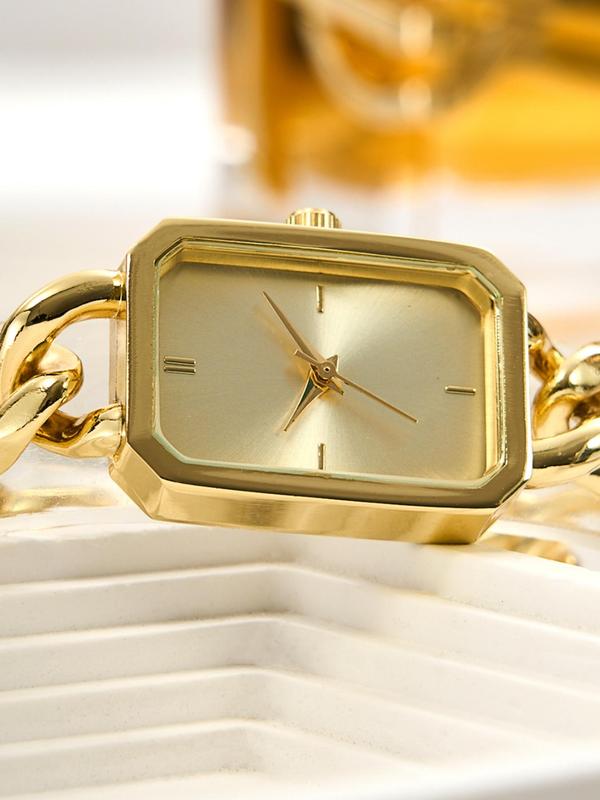 Women's Elegant Fashion Chain Decorated Analog Quartz Luxury Watch, Exquisite Trendy Wristwatch, Fashionable Watch for Women & Girls As Gifts with Box