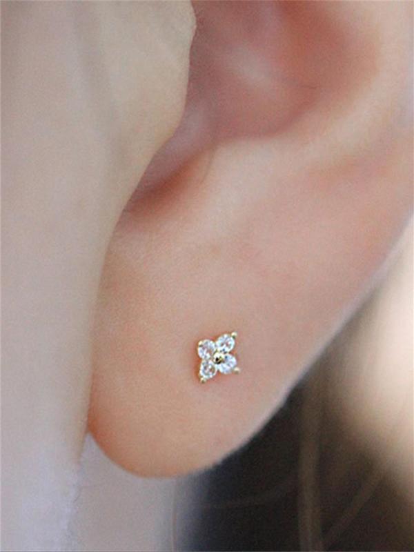 Rhinestone Decor Stud Earrings for Women, Flower Shaped Stud Earrings As Gift for Her, Ear Piercing Jewelry, Fashion Accessories for Women & Girls, Cute Accessories