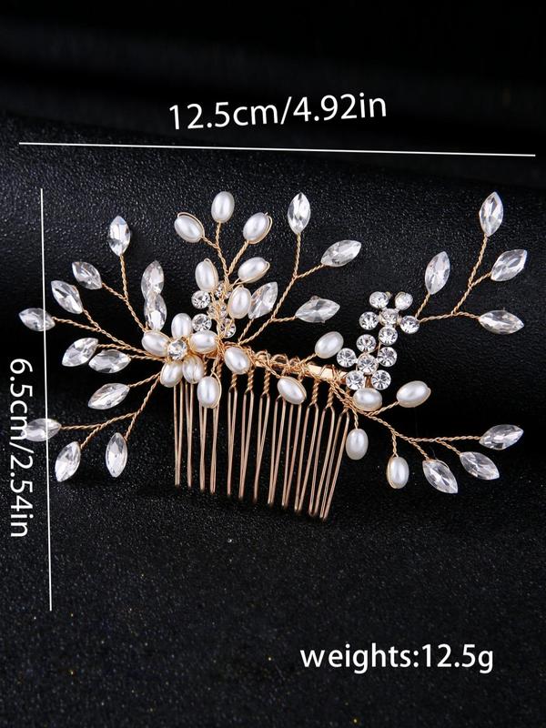 Rhinestone & Faux Pearl Decorated Hair Comb, Elegant Bridal Headwear For Wedding Party, Women's Wedding Bridal Jewellery