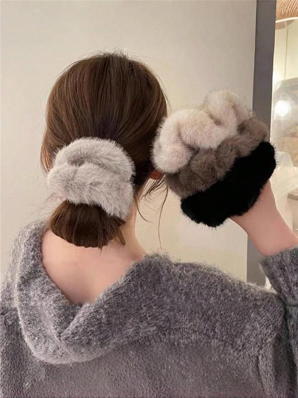 Women's Elegant Plush Ruched Design Hair Tie, Cute Trendy Hair Tie, Fashionable Hair Accessories for Daily Use