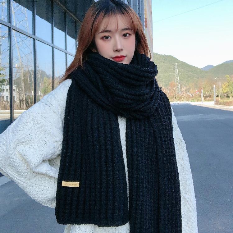 Korean Style New Fashion All-Matching Solid Color Knitted Wool Scarf for Women Autumn and Winter Thickened Warm Couple Scarf for Men