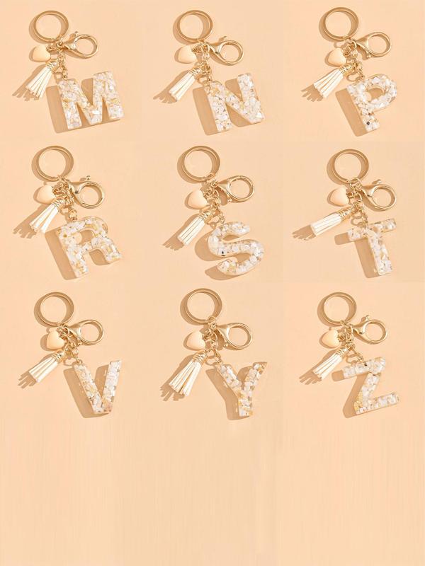 Letter & Heart & Tassel Design Keychain, Fashionable Resin Keychain for Women & Men, Trendy All-match Keychain for Birthday Gift